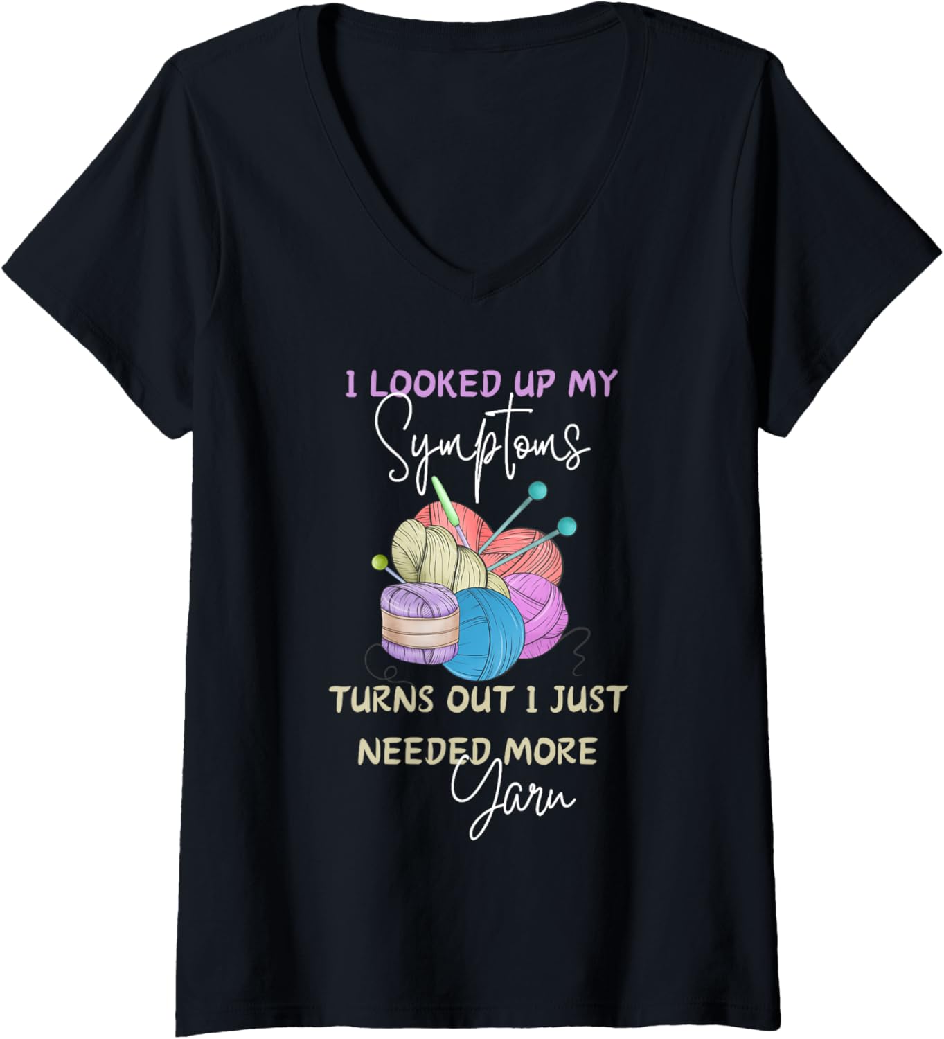 Womens Funny Knitting Tee Yarn Lover Cute Crafty Knitter V-Neck