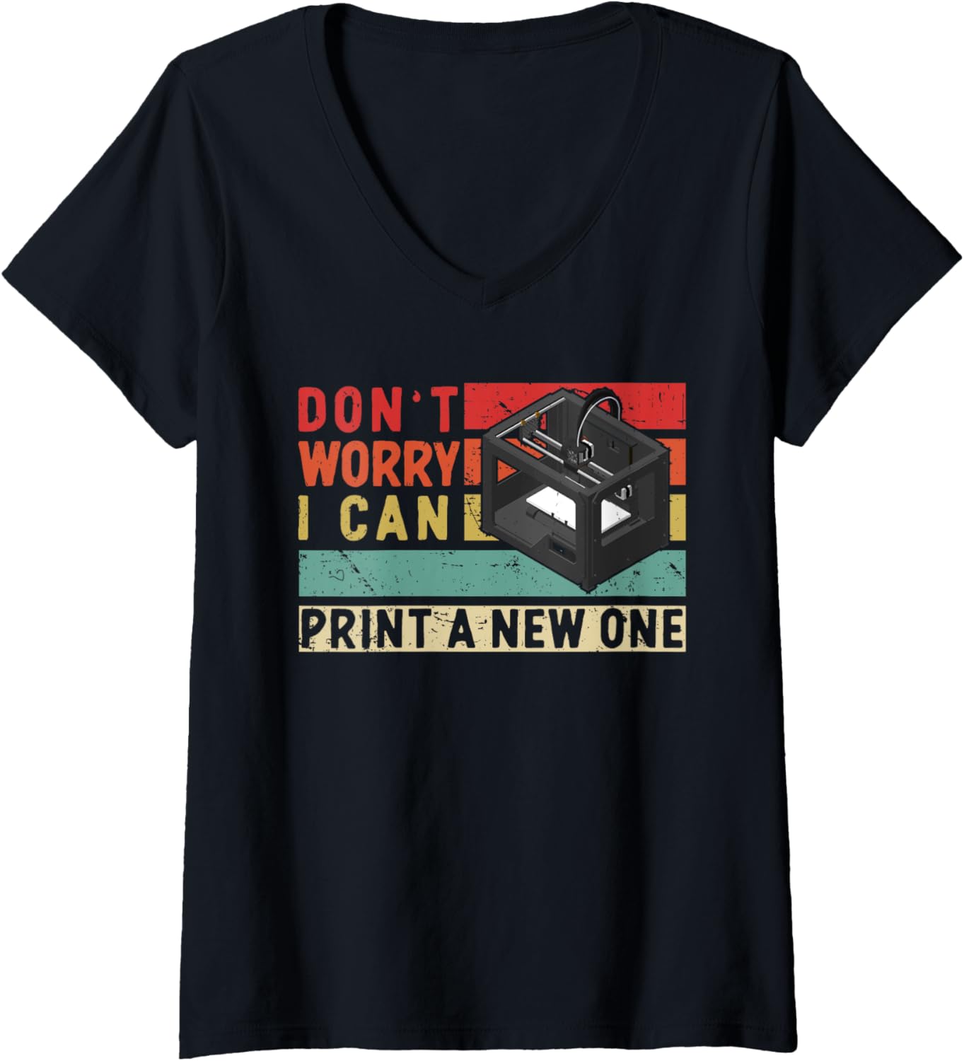 Womens 3D Printer Vintage Retro Present Idea Geeks 3D Printing V Neck