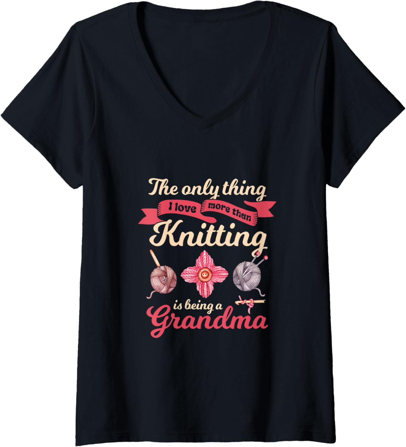 Womens The Only Thing I Love Is Knitting Weaving Yarn V-Neck