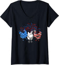 Womens Usa Flag Chicken Fireworks Patriotic 4Th Of July V Neck