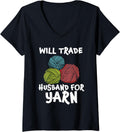 Womens Funny Crocheting Shirt Yarn Addict Crafter Women's Knitting V-Neck