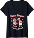 Womens Stars Stripes Equal Rights 4Th Of July Retro Groovy Women V Neck