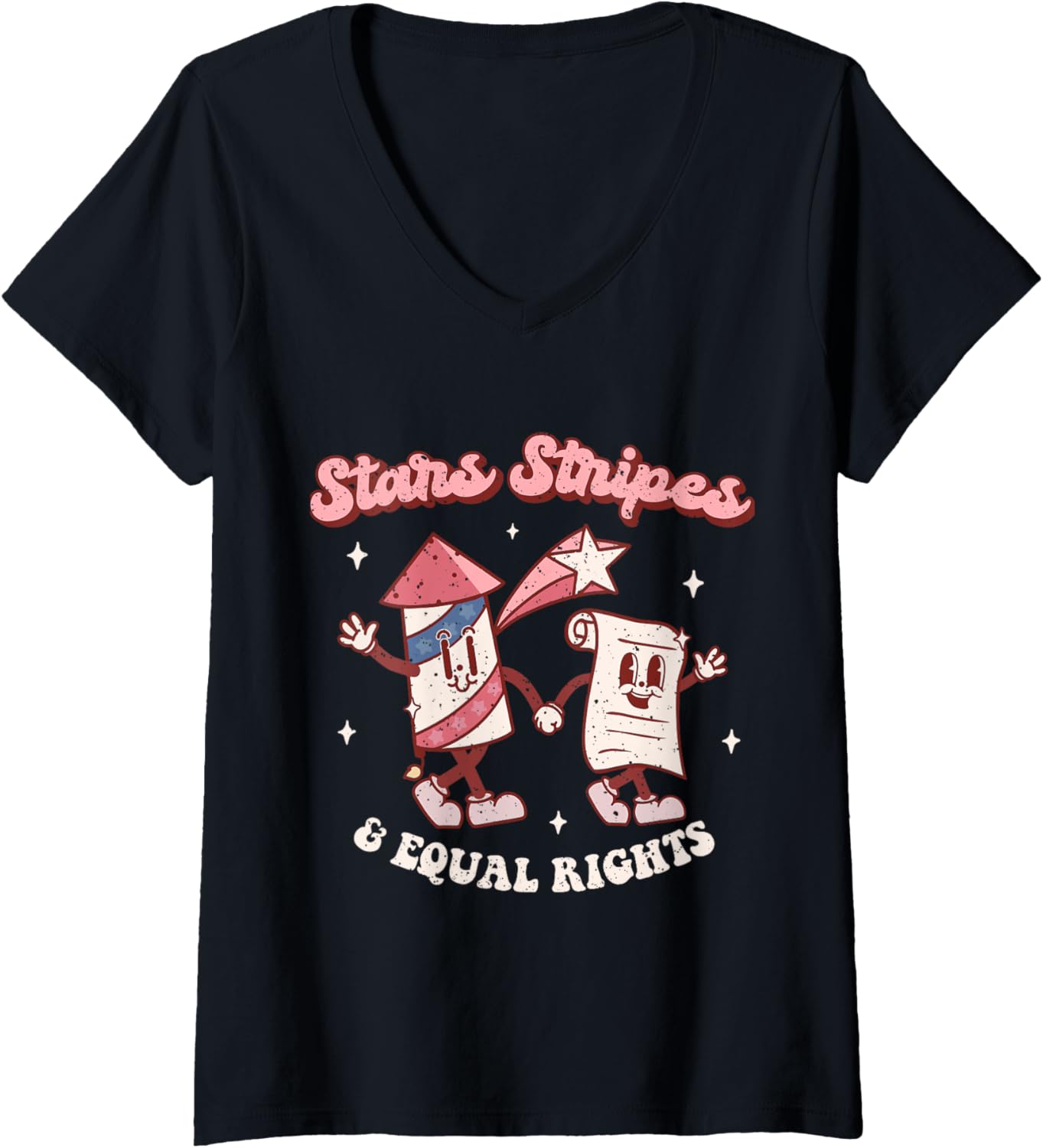 Womens Stars Stripes Equal Rights 4Th Of July Retro Groovy Women V Neck