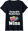 Womens Funny The One With The Most Yarn Wins Knitting Crochet Yarn V-Neck