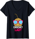 Womens Crochet Lady Funny Grandma Mom Crocheting Yarn Knitting V-Neck