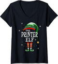 Womens Matching Family Funny Printer Elf Christmas V Neck