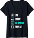 Womens Eat Sleep 3D Print Retro 3D Printing Funny 3D Printer V