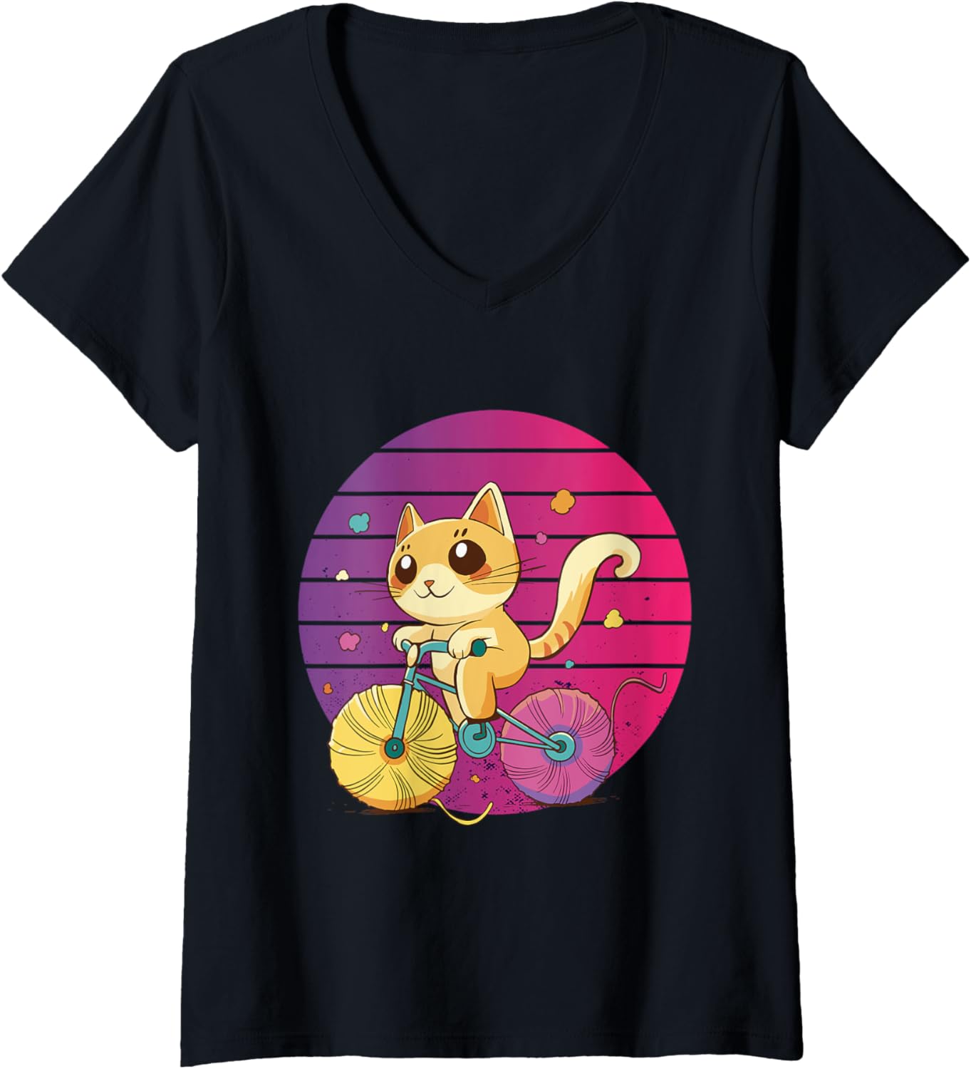 Womens Cat on bike adorable kitty yarn wheels cat lovers cycling V-Neck