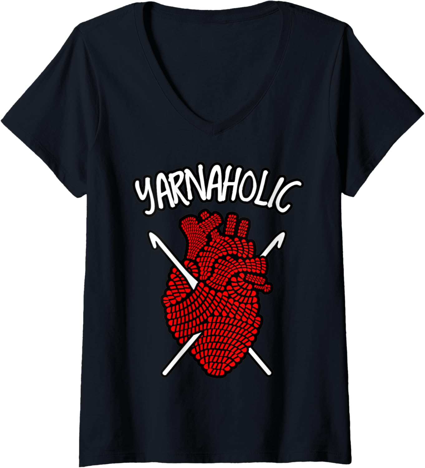 Womens Yarnaholic Crocheting Lover Crochet Yarn Anatomical Heart V-Neck