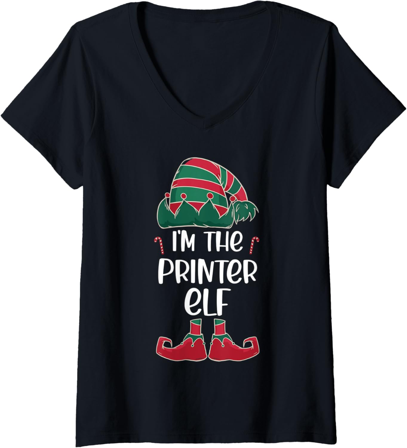 Womens Im Printer Elf Christmas Party Matching V Neck