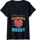 Womens This Is My Crocheting Shirt Yarn Heart Hooks V-Neck