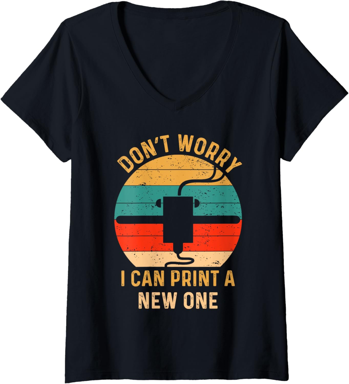 Vintage Retro 3D Printer Sunset Geeks V Neck