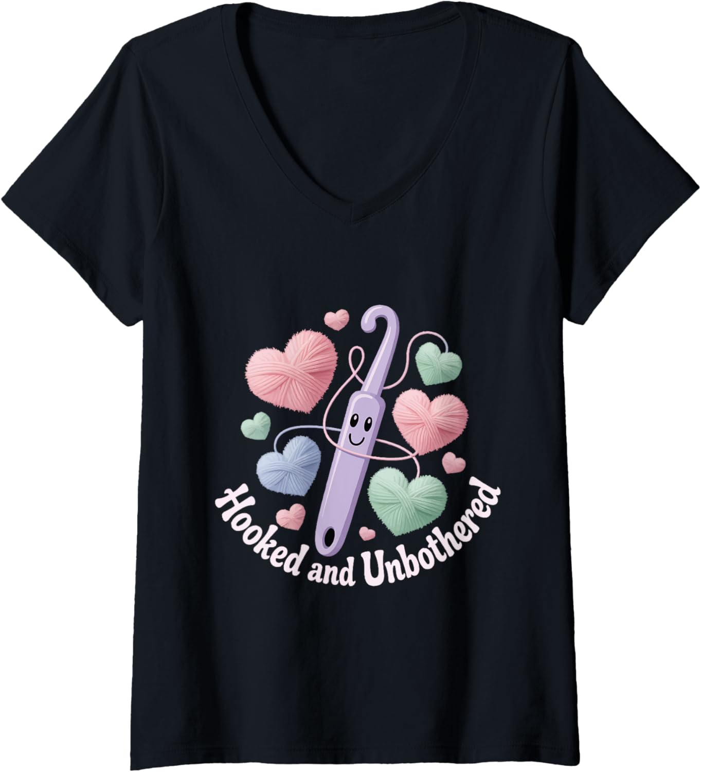 Womens Hooked and Unbothered Crochet Chill Mood Yarn Lovers Crafter V-Neck