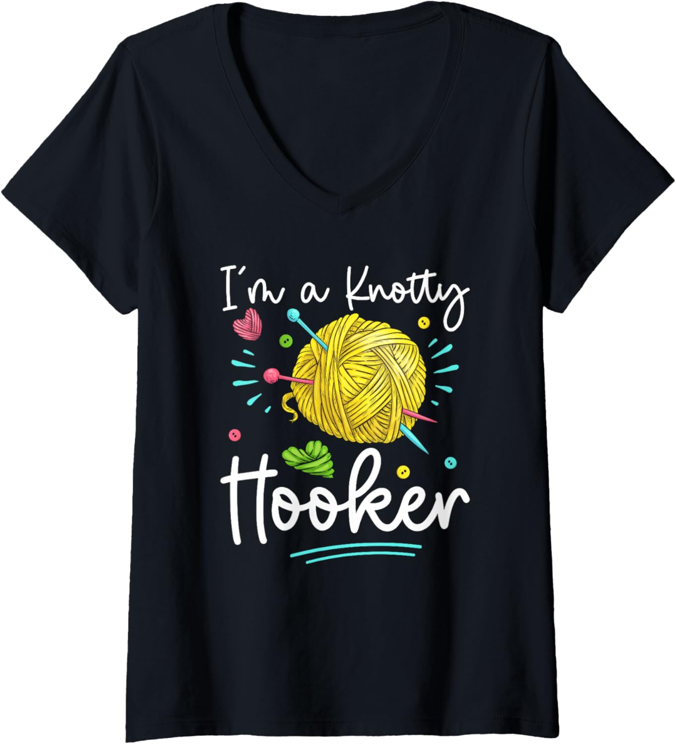 Womens Crochet Knotty Hooker Yarn Crocheting Love Knitting V-Neck