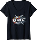 Womens Knitologist Cute Minimalist Yarn Quote V-Neck