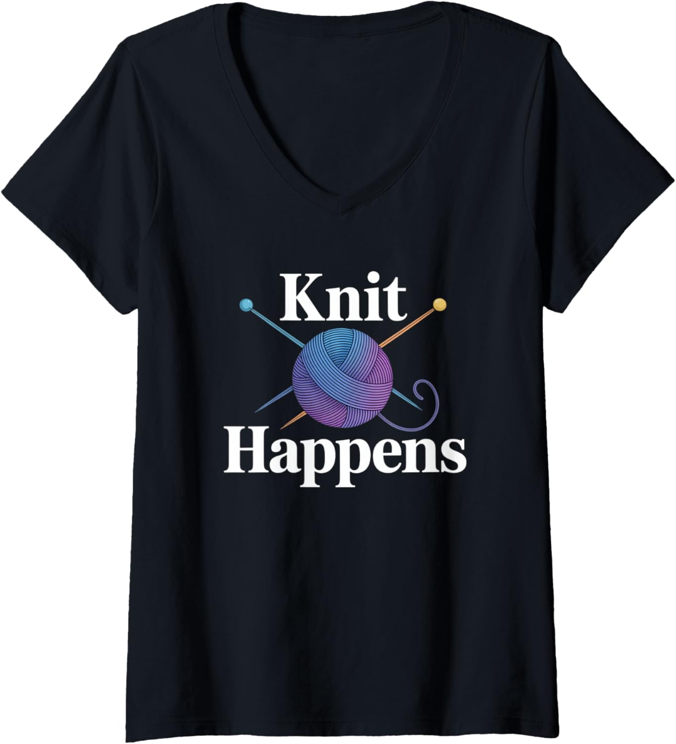 Womens Knit Happens Knitting Crochet Crocheting Yarn Knitter V-Neck