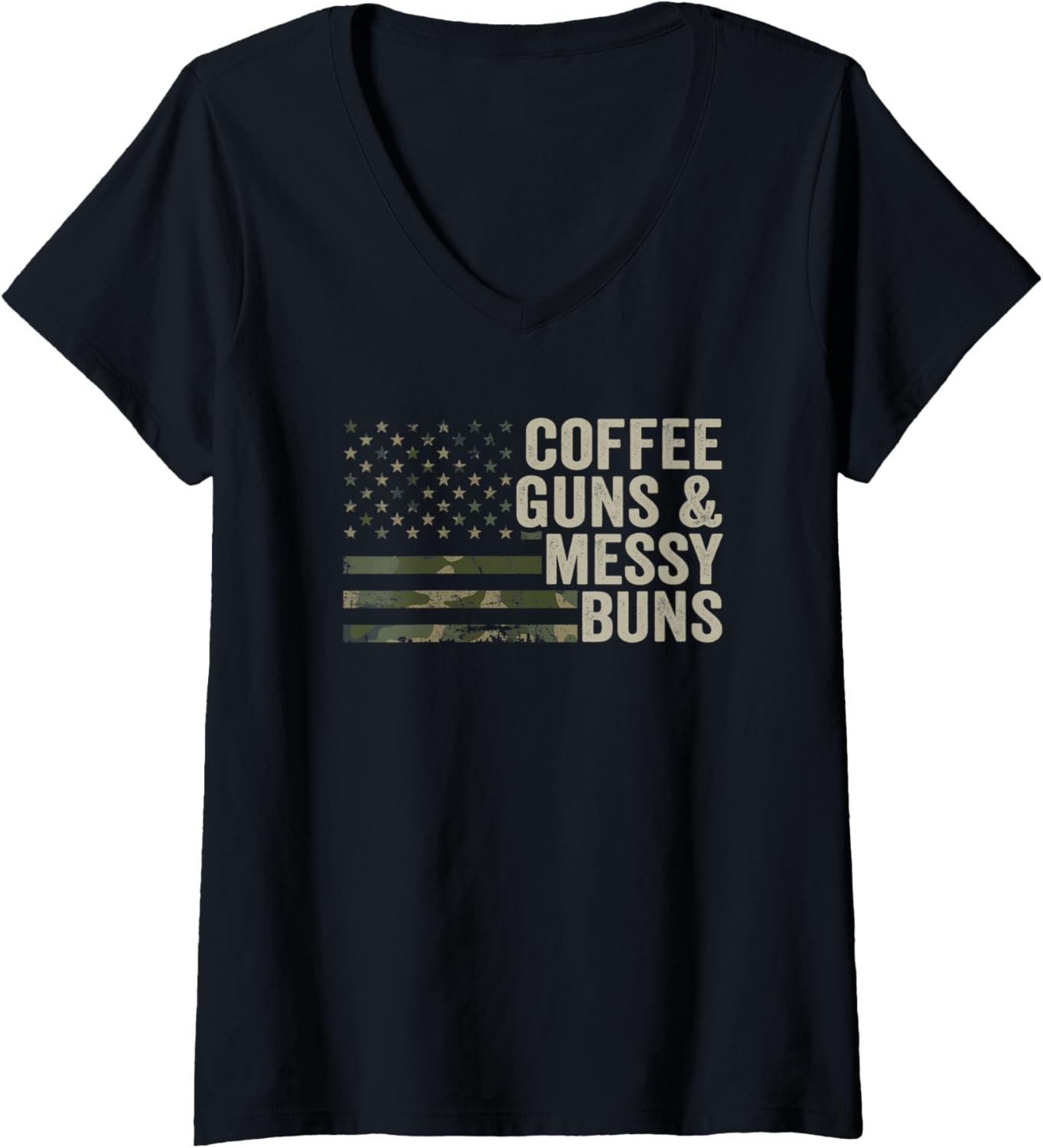 Womens Coffee Guns Messy Buns Camo Usa Flag Womens Gun Owner V Neck