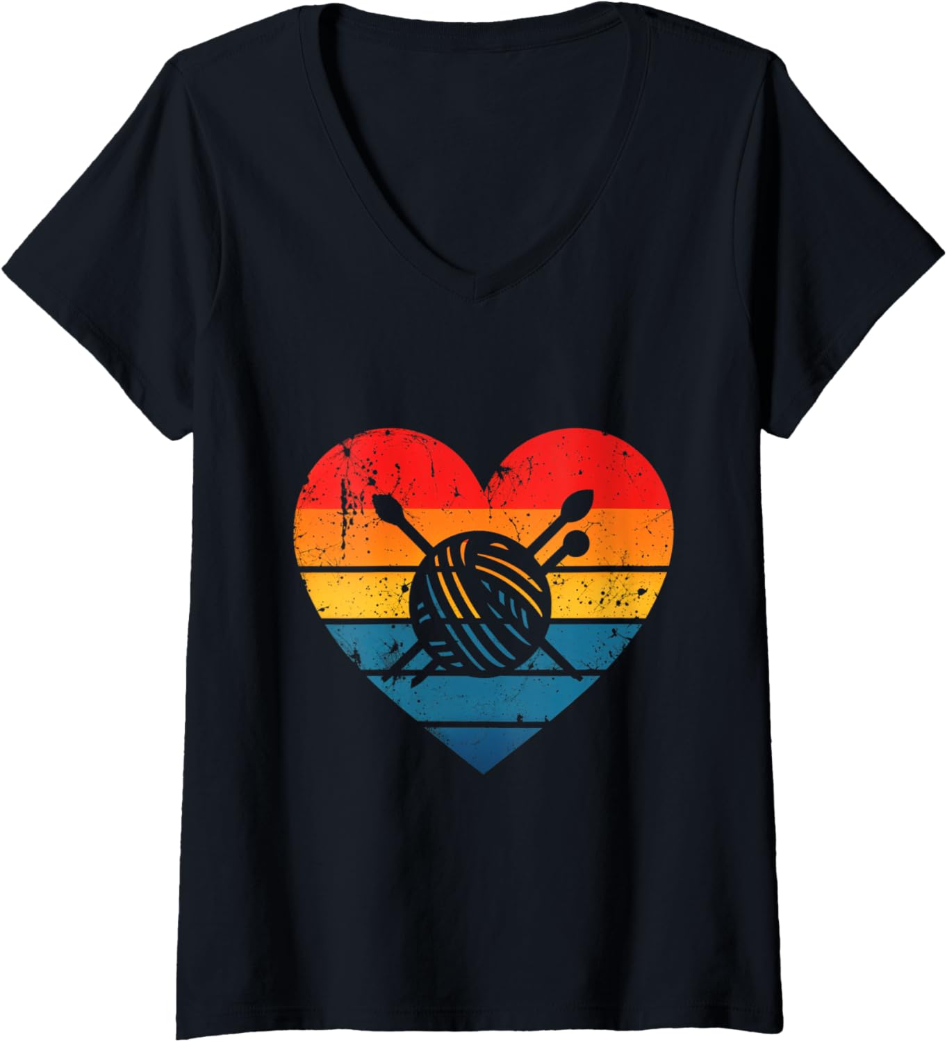 Womens Love Yarn Knitting Crochet Heart Yarn Crafts Knitter V-Neck