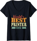 Womens Retro Motif Worlds Best Printer V Neck