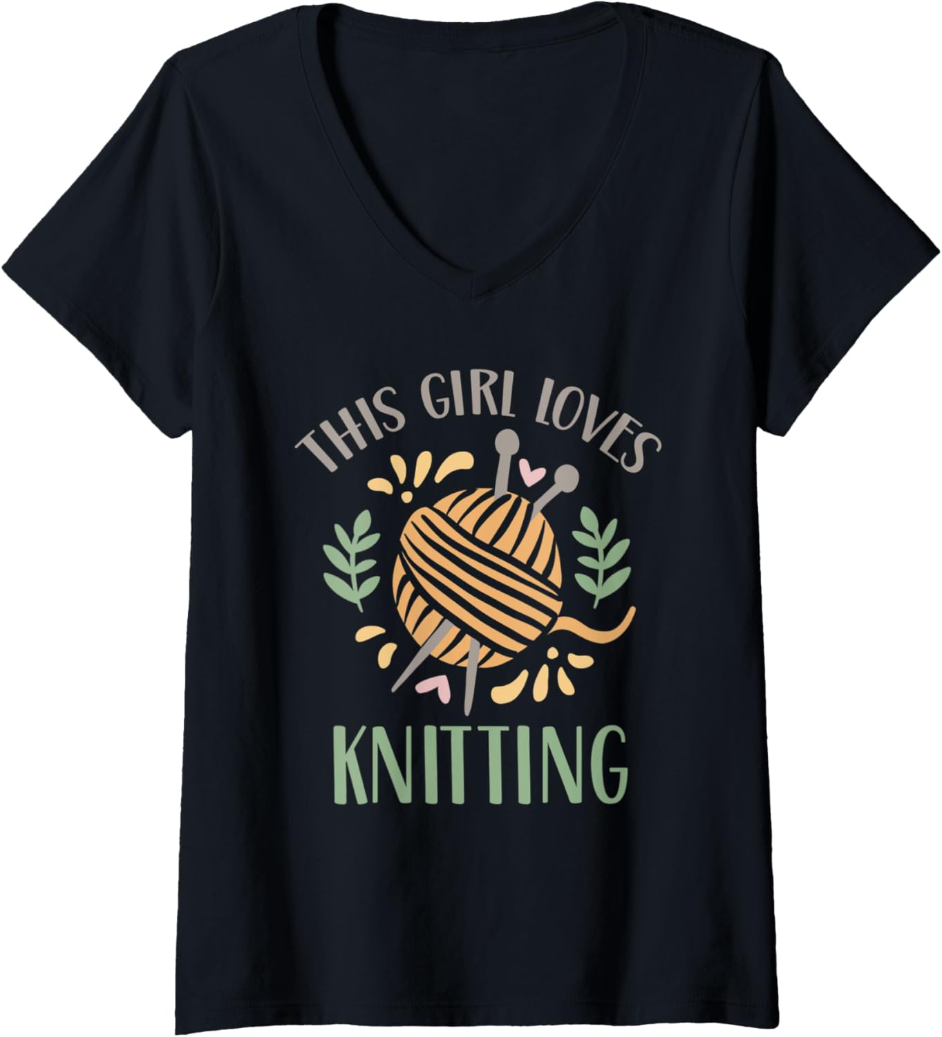 Womens This Girl Loves Knitting Knitter Knit Yarn Hobby V-Neck