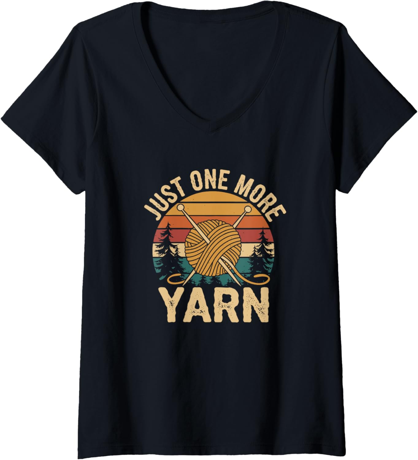 Womens Knit Life Quote Just One More Yarn V-Neck