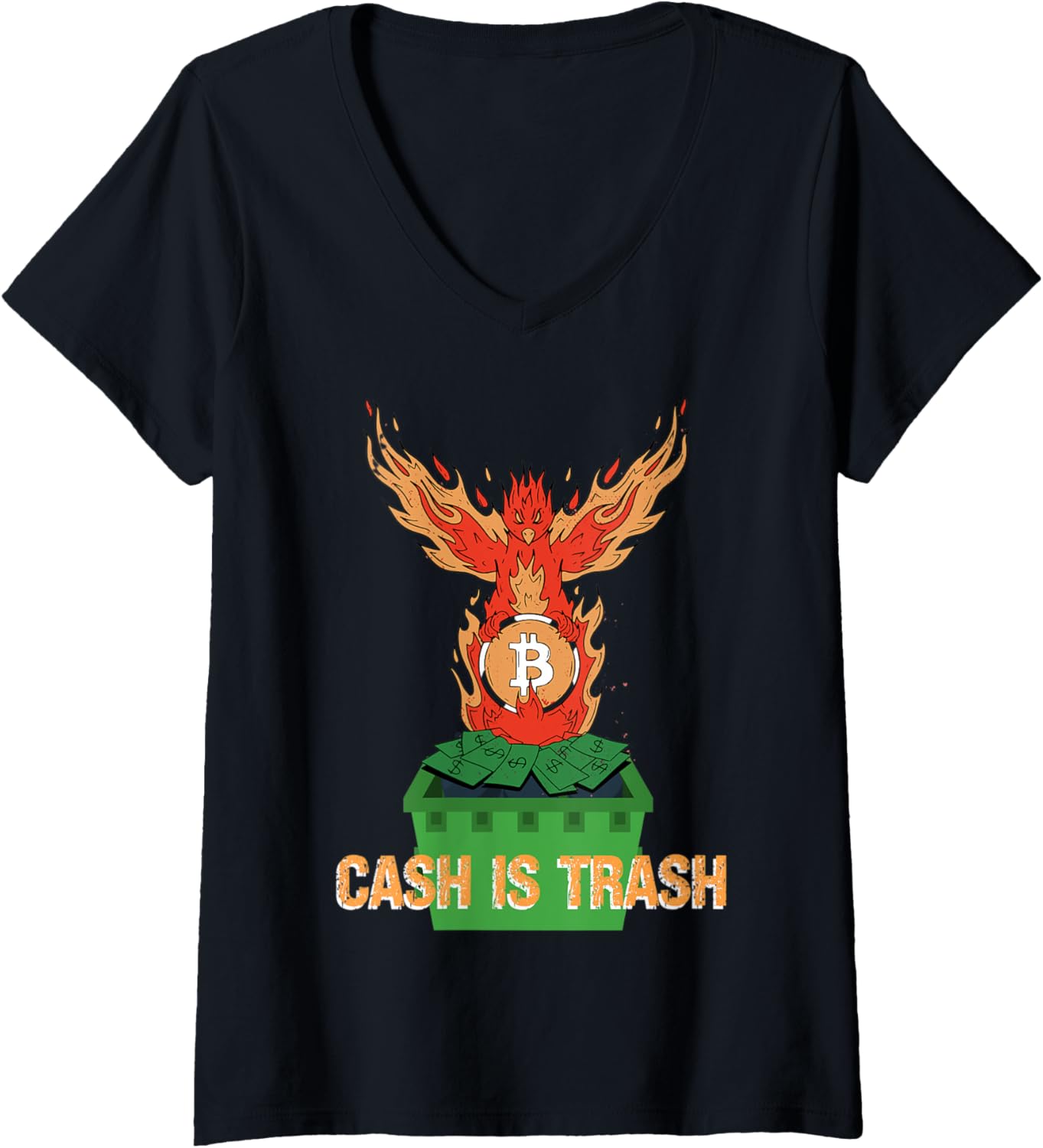 Womens Cash Is Trash Fiat Dumpster Bitcoin Crypto Hodler Funny V Neck