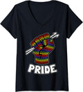 Womens LGBT Gay Pride Month Crochet Yarn Rainbow Raised Fist Symbol V-Neck