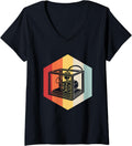 Womens Retro Colorful 3D Printer V Neck