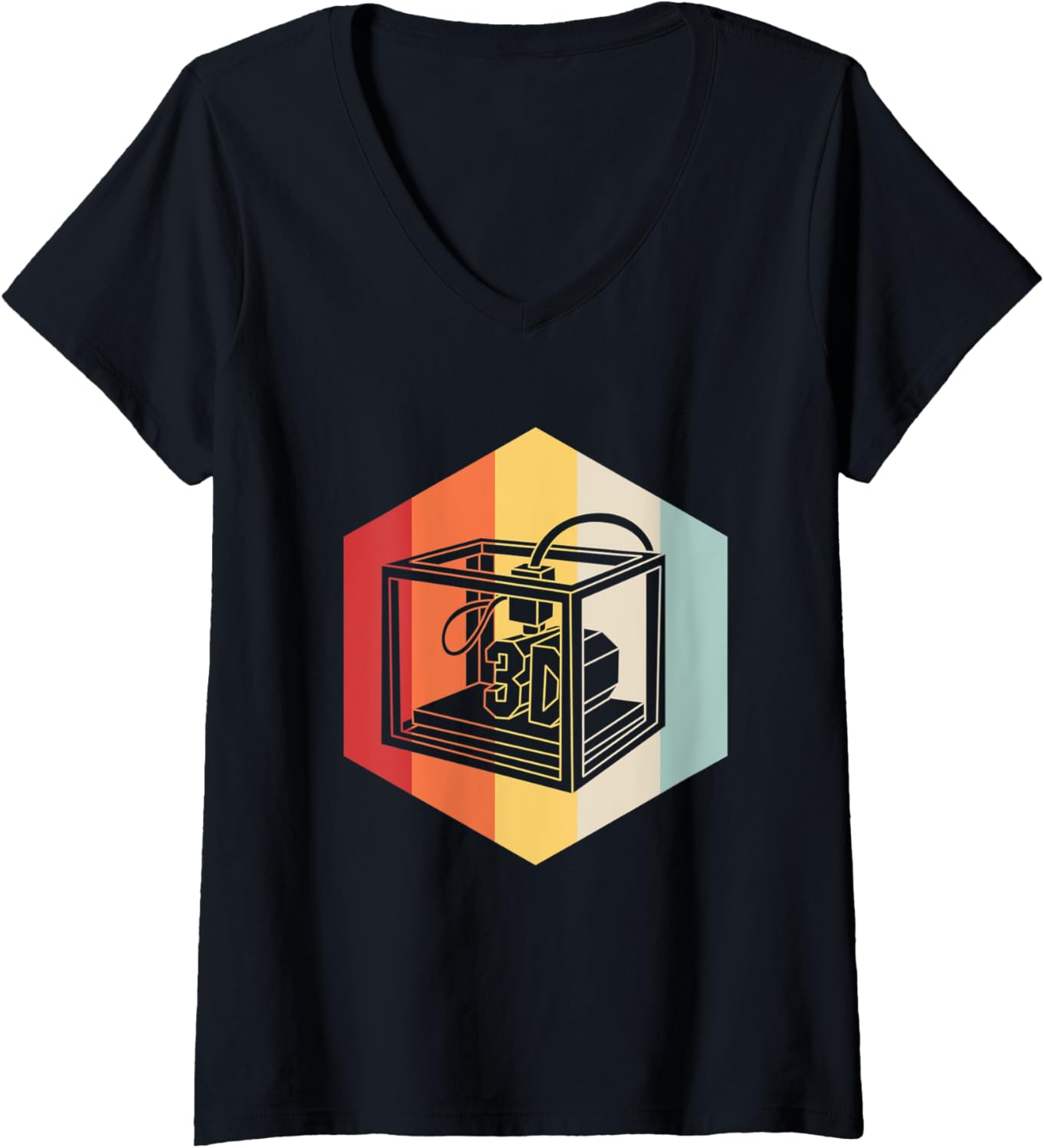 Womens Retro Colorful 3D Printer V Neck