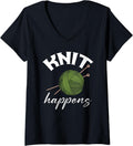 Womens Knit Happens Funny Knitting Lover Yarn Grandma Mother's Day V-Neck