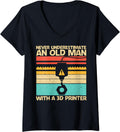 Womens Cool 3D Print Design Grandpa 3D Printer Lover Printing V Neck
