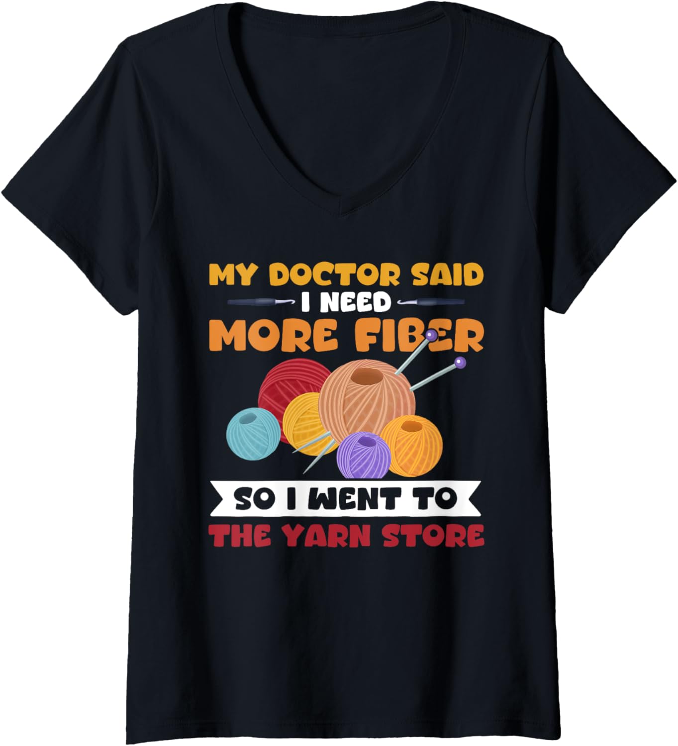 Womens Funny Fiber Knitting Joke, Yarn Crochet V-Neck