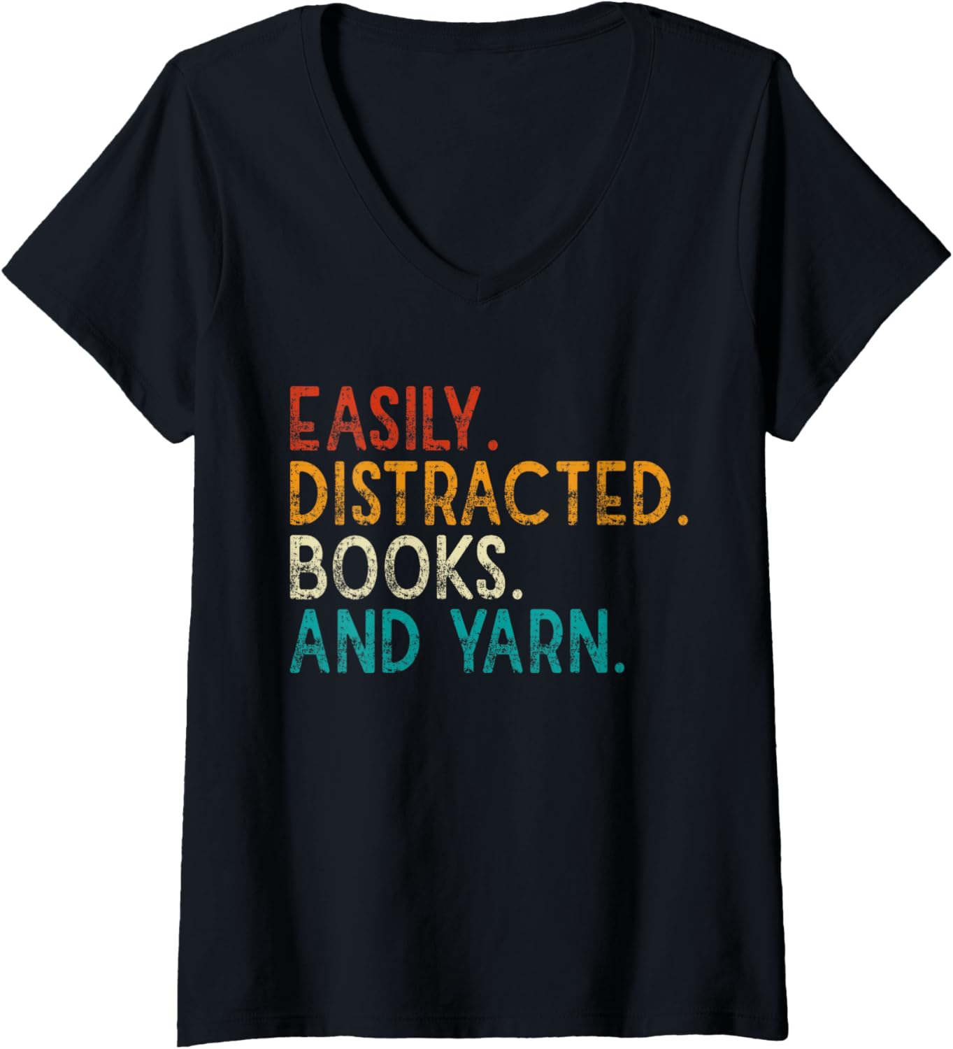 Womens Easily Distracted by Knitting Books And Yarn Quote Reader V-Neck