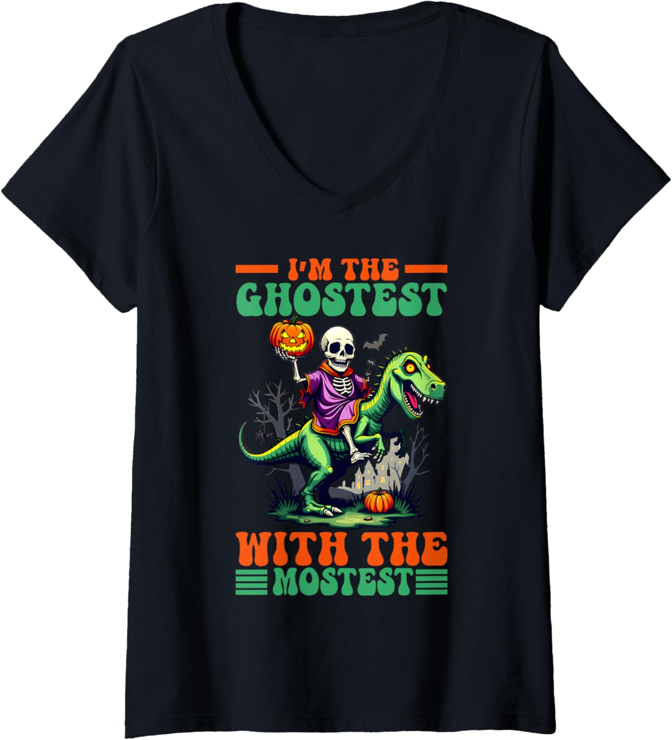 Womens Im Ghostest With Halloween Mostest V Neck