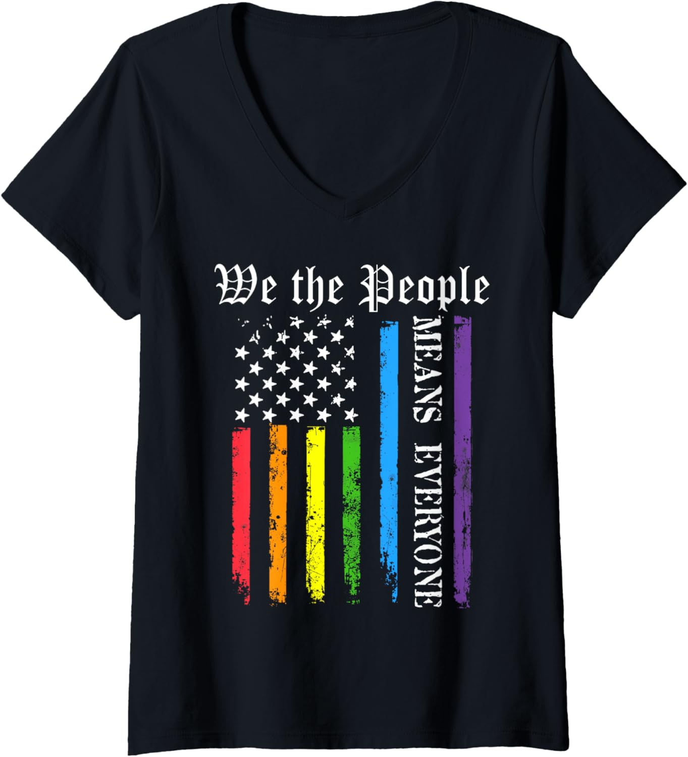 Womens We The People Means Everyone Lgbtq Pride Month American Flag V Neck