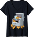 Womens Cartoon Printer With Cats Funny Scene Kids V Neck