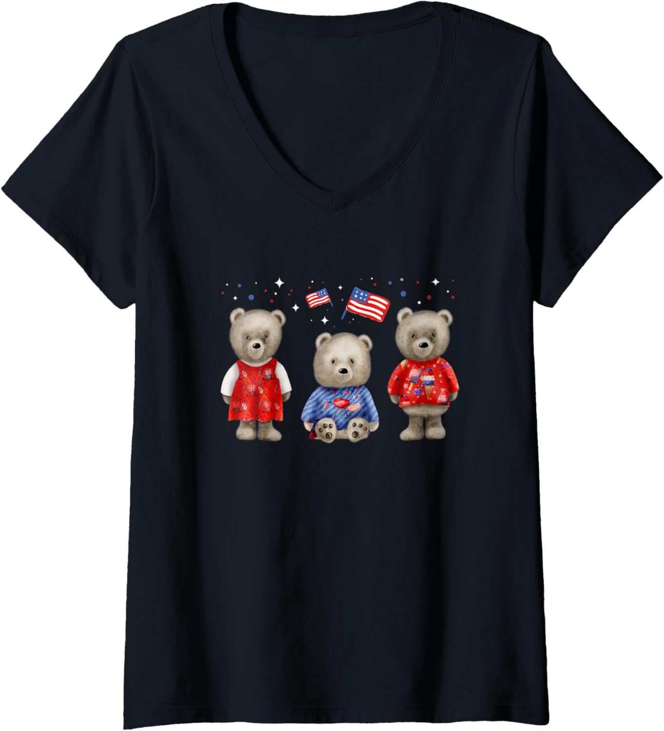 Womens 4Th Of July Teddy Bears Patriotic Design V Neck