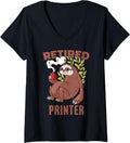 Womens Sloth Drinking Coffee Funny Retirement Design V Neck