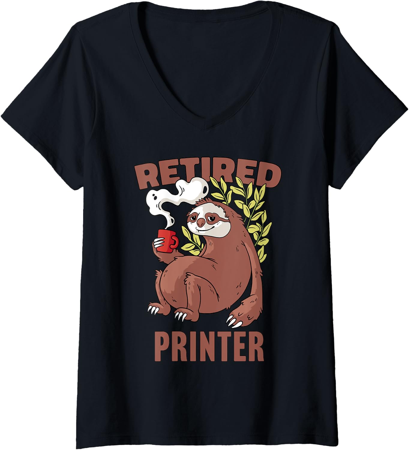 Womens Sloth Drinking Coffee Funny Retirement Design V Neck