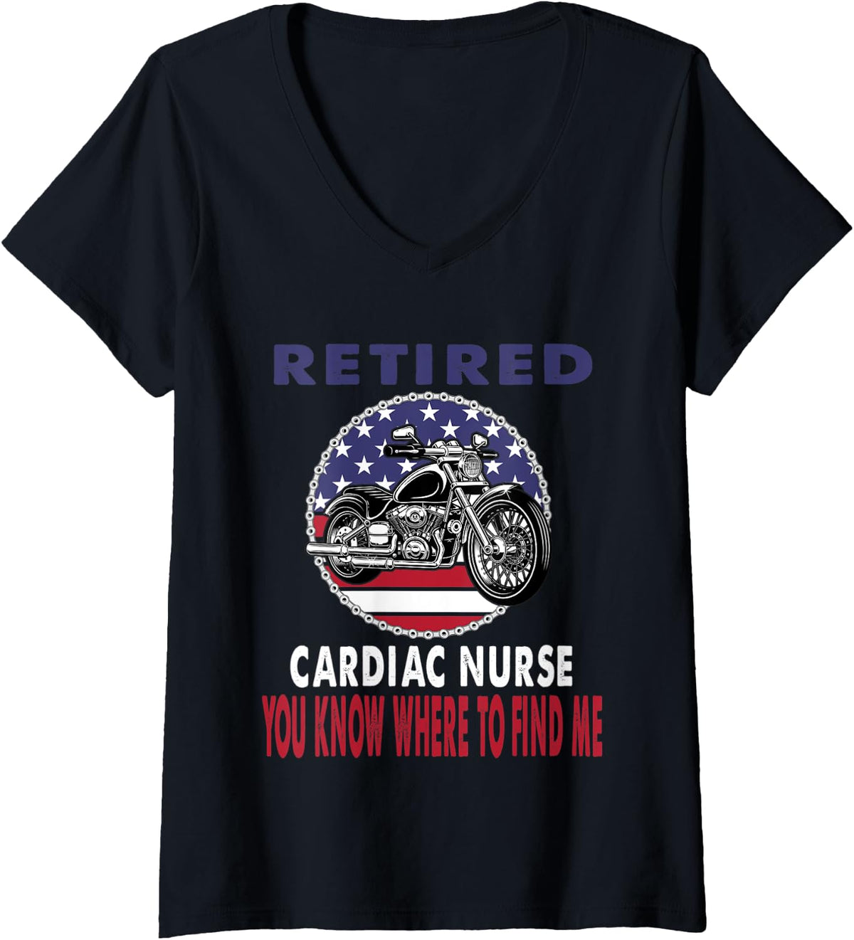 Womens Retired Cardiac Nurse Find Me Motorcycle Biker V Neck
