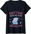 Womens Knitting keeps me from Unravelling Funny Crochet love yarn V-Neck