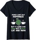 Womens money can't buy happiness buy a cat and yarn coffee lover V-Neck