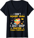 Womens Funny Crochet Yarn knitting Needles Lover Knit Yarn Hoarder V-Neck