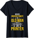 Womens Never Underestimate Old Man 3D Printer V Neck
