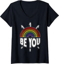 Womens Be You LGBT Gay Pride Month Crochet Yarn Rainbow V-Neck