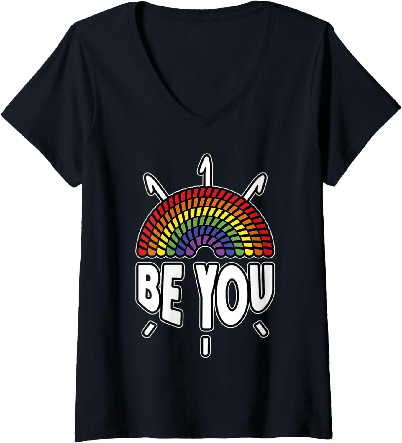 Womens Be You LGBT Gay Pride Month Crochet Yarn Rainbow V-Neck