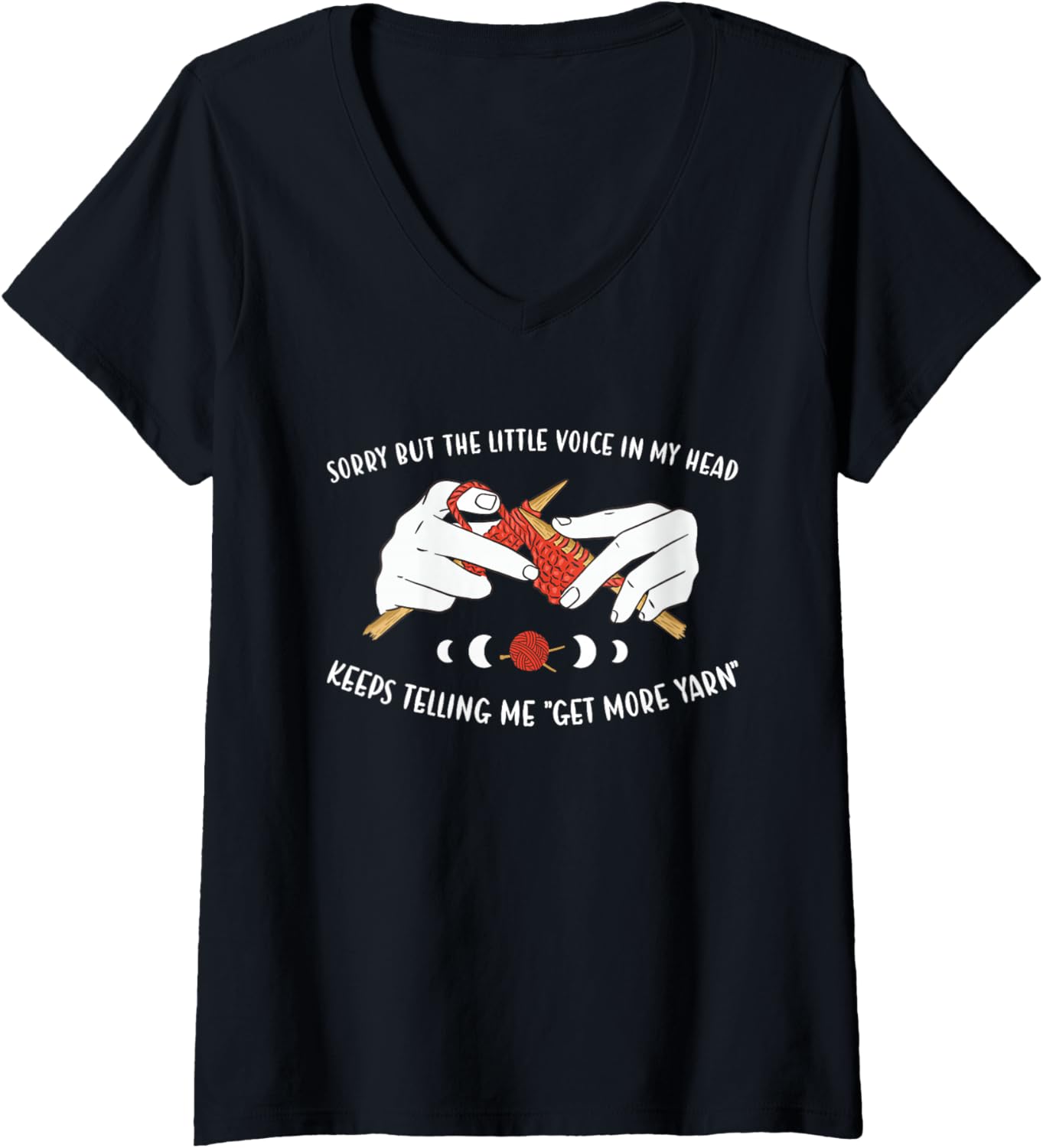 Womens Little Voice Keeps Telling Me Get More Yarn Knitting V-Neck