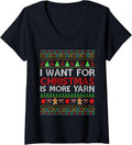 Womens All I Want is More Yarn Knitting Crochet Ugly Christmas V-Neck