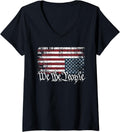 Womens Upside Down American Flag We The People Protest Distressed V Neck