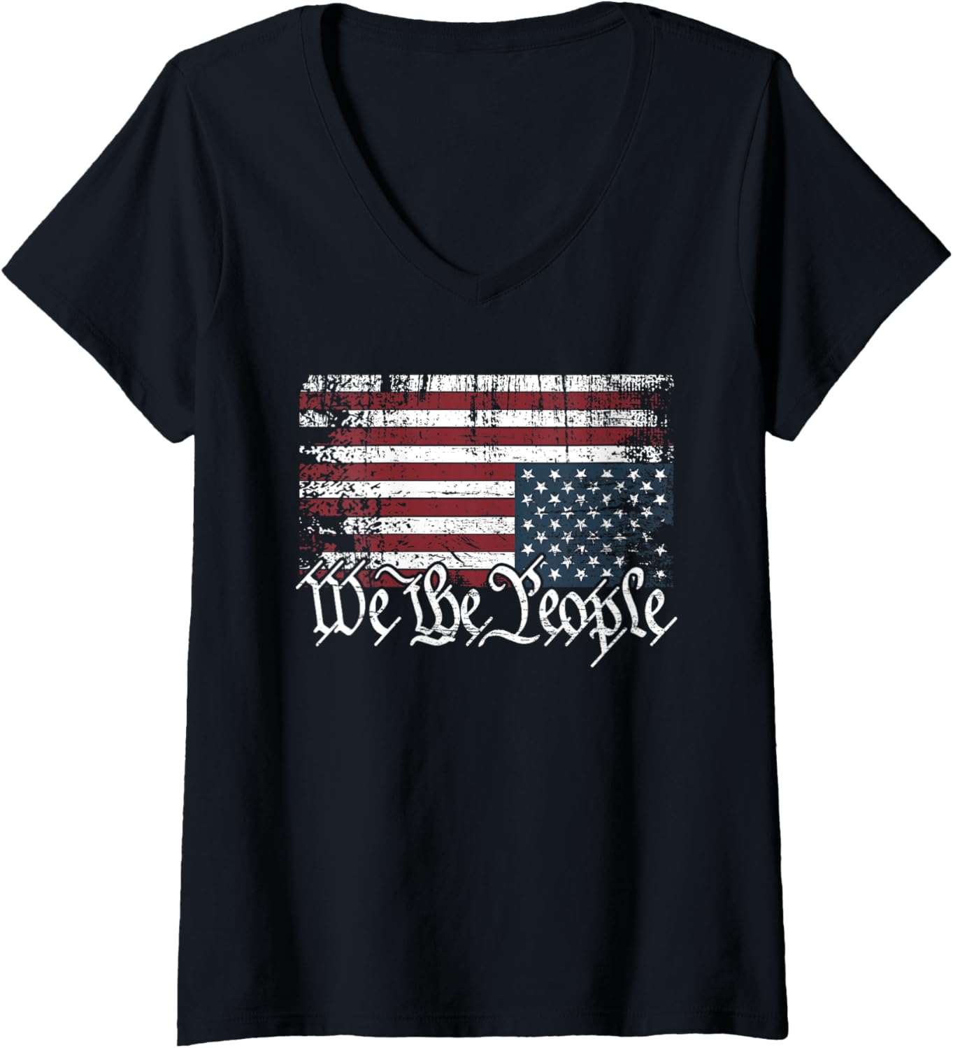 Womens Upside Down American Flag We The People Protest Distressed V Neck